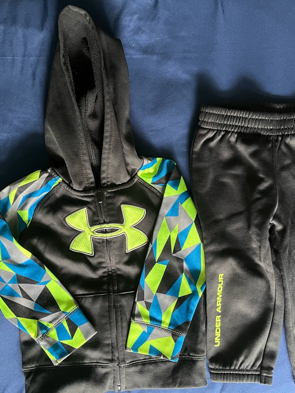 Under Armour Toddler Black Hoodie & Joggers Set with Neon Green Logo
